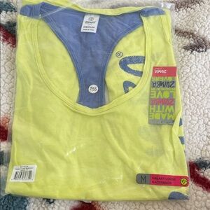 Zumba Fitness Vibrant Yellow Tank with Blue Details Galaxy Loose Racerback M